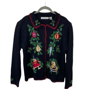Ugly Christmas Cardigan Sweater Victoria Jones Women's Black Charming Size M
